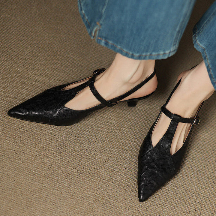 Tacones Altos de Cuero Noir Auténtico