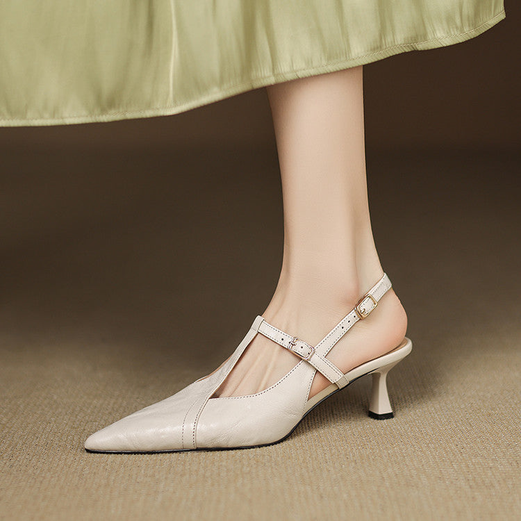 Tacones Altos de Cuero Noir Auténtico