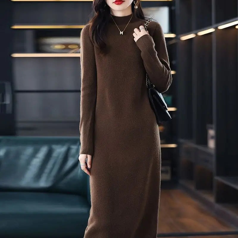 Lucía | Vestido Castaño Largo de Algodón Cálido, Suave e Ideal para la Noche